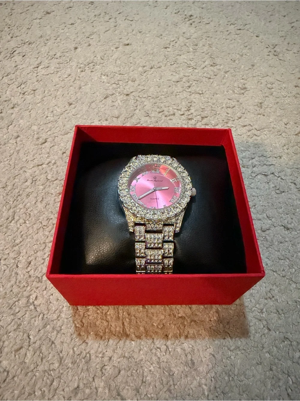 Charles Raymond Elegant Iced Out Pink Dial Silver Lab Diamond Legendary Watch